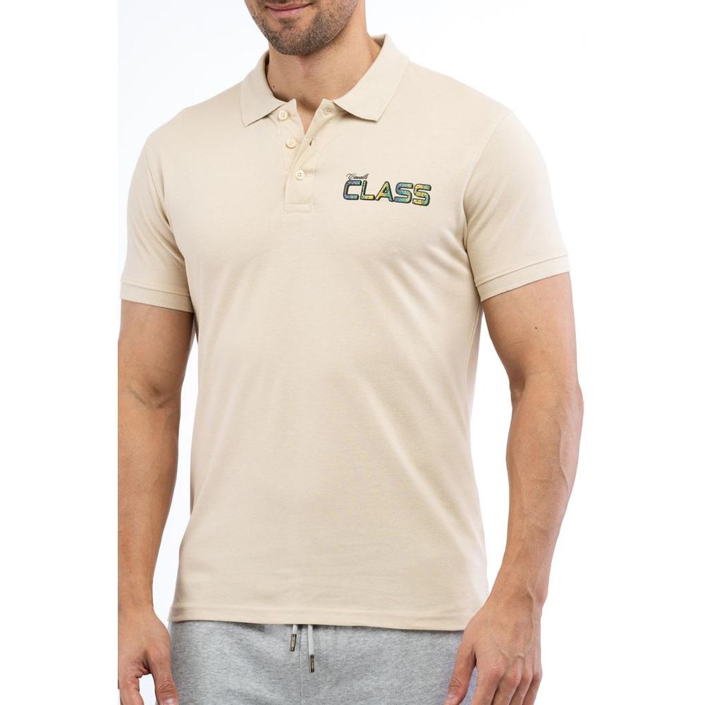 Cavalli Class Beige Cotton Polo Shirt