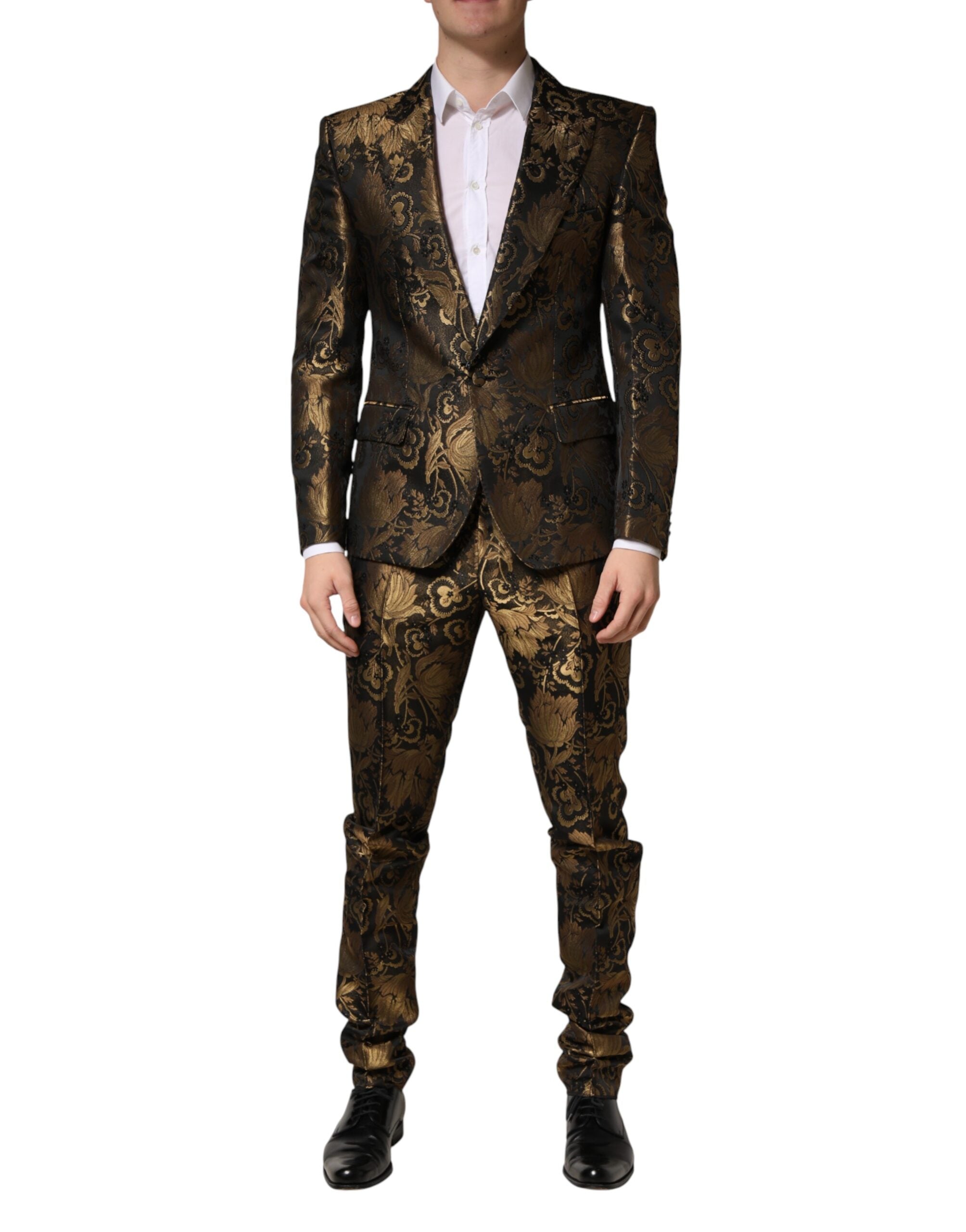 Dolce & Gabbana Black Gold Jacquard Single Breasted 2PC Suit