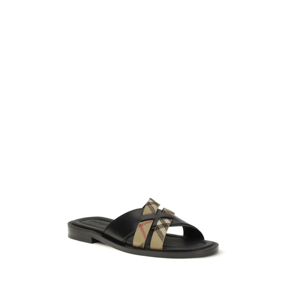 Burberry Black Calf Leather Bos Taurus Sandals