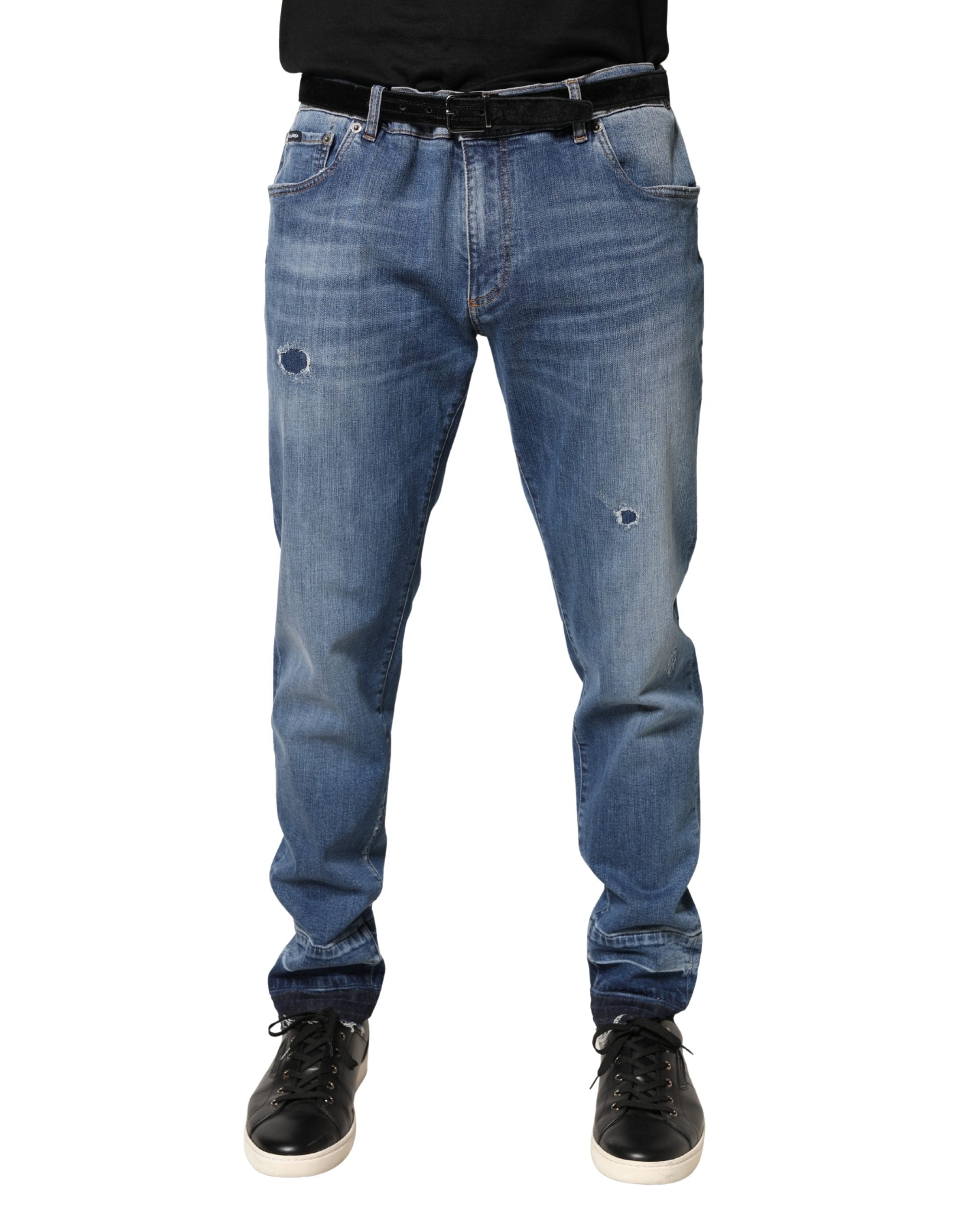 Dolce & Gabbana Blue Tattered Skinny Cotton Denim Jeans
