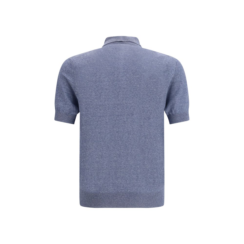 Brunello Cucinelli Blue Linen Polo Shirt