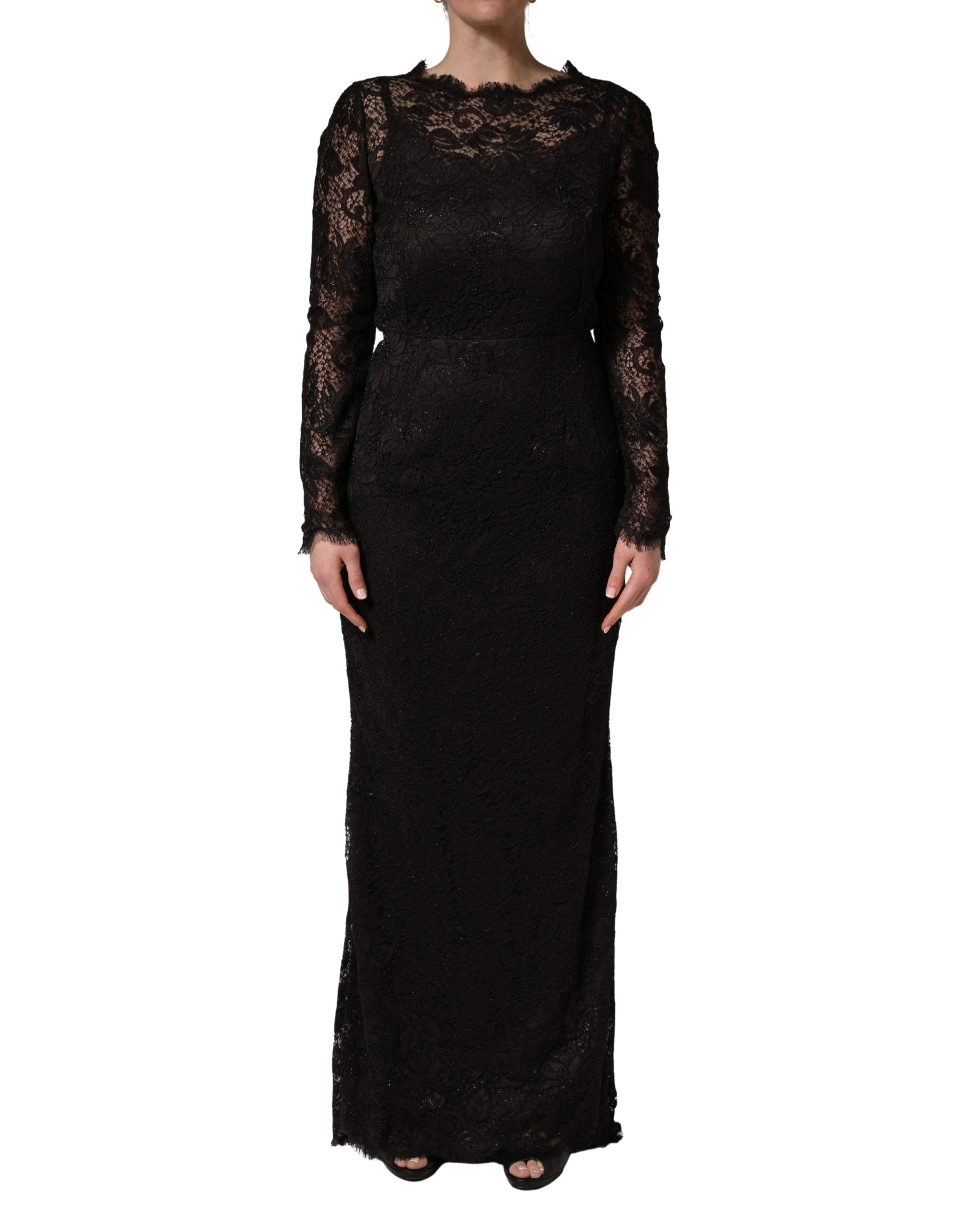 Dolce & Gabbana Black Floral Lace Sheath Long Maxi Dress