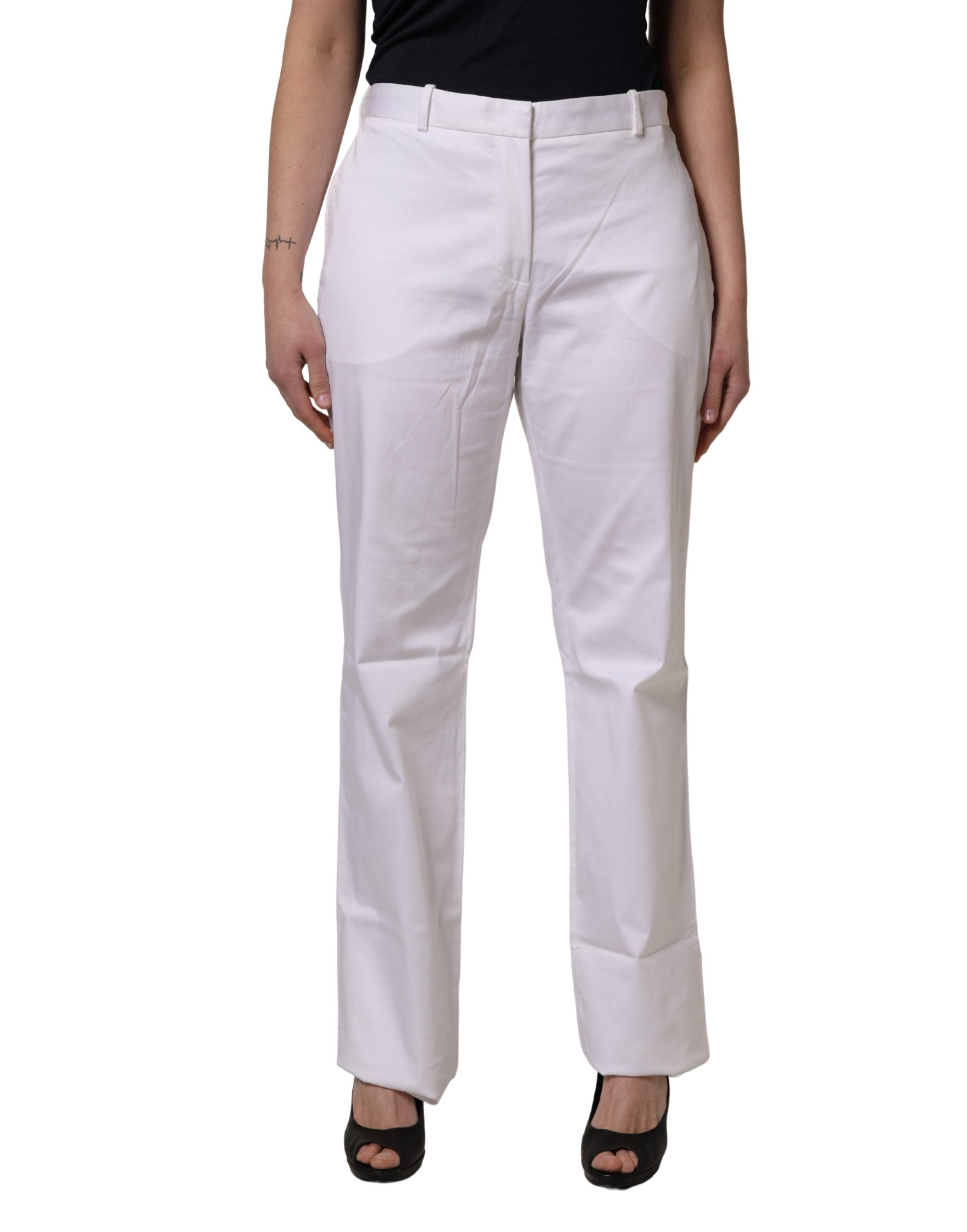 GF Ferre White Mid Waist Straight Chino Women Trouser Pants