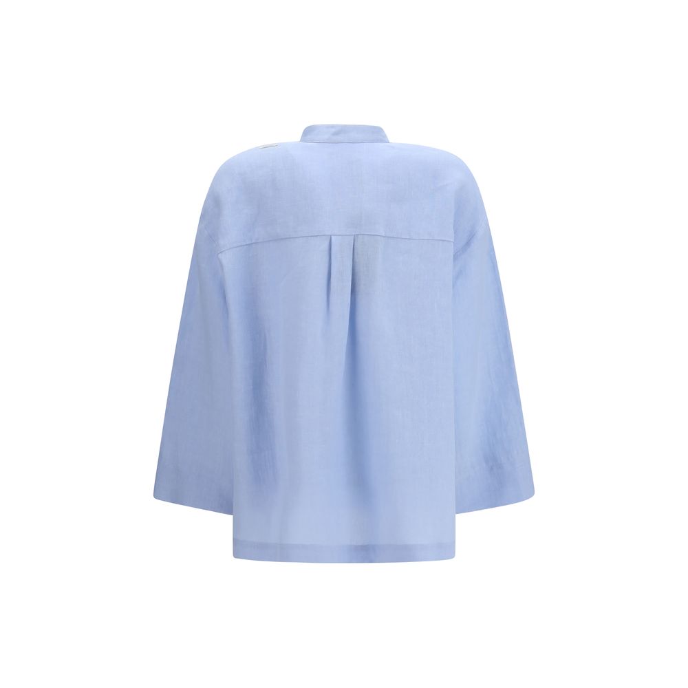 'S Max Mara Blue Linen Dress Shirt
