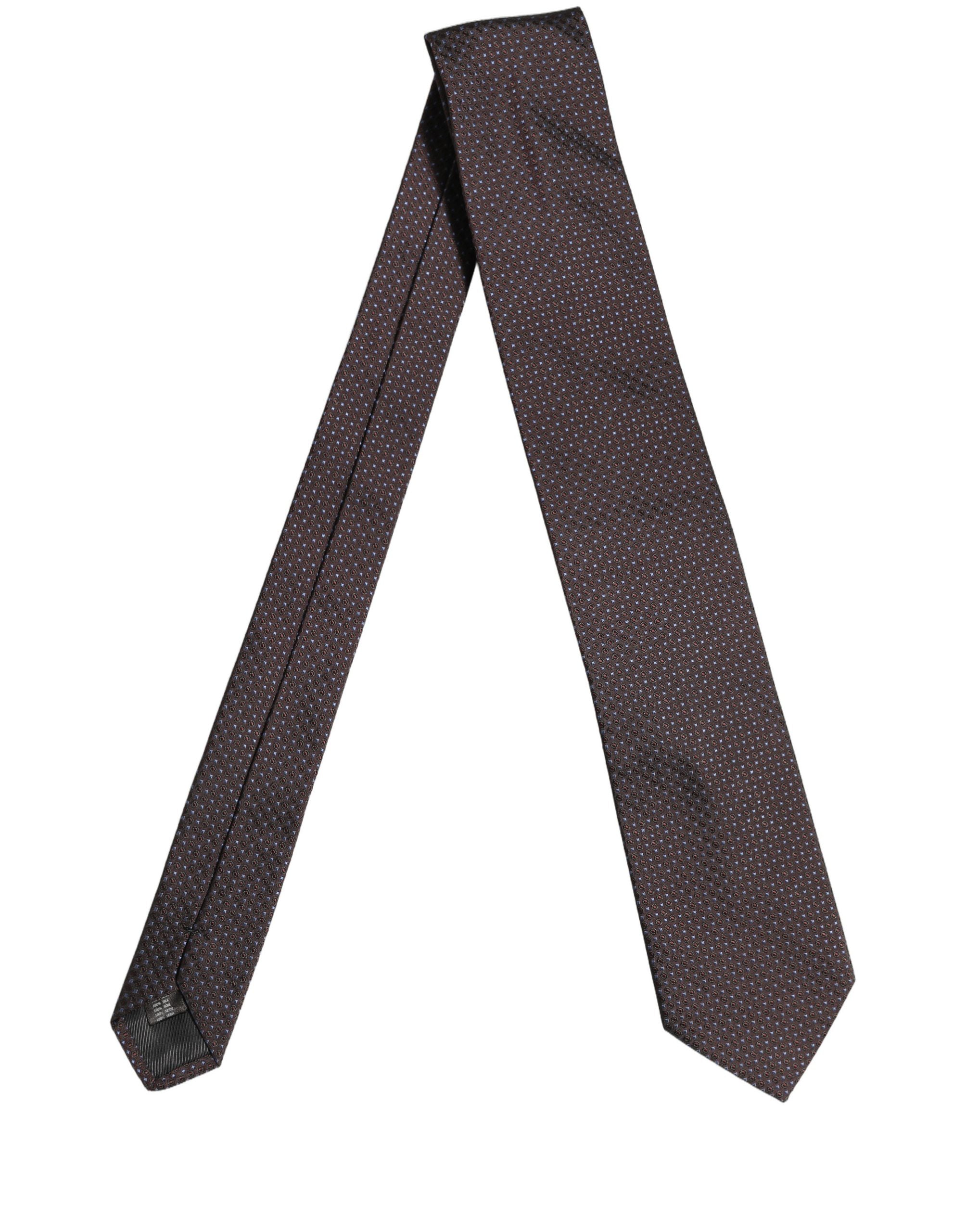 Dolce & Gabbana Men Brown Geometric Silk Adjustable Tied Necktie Tie