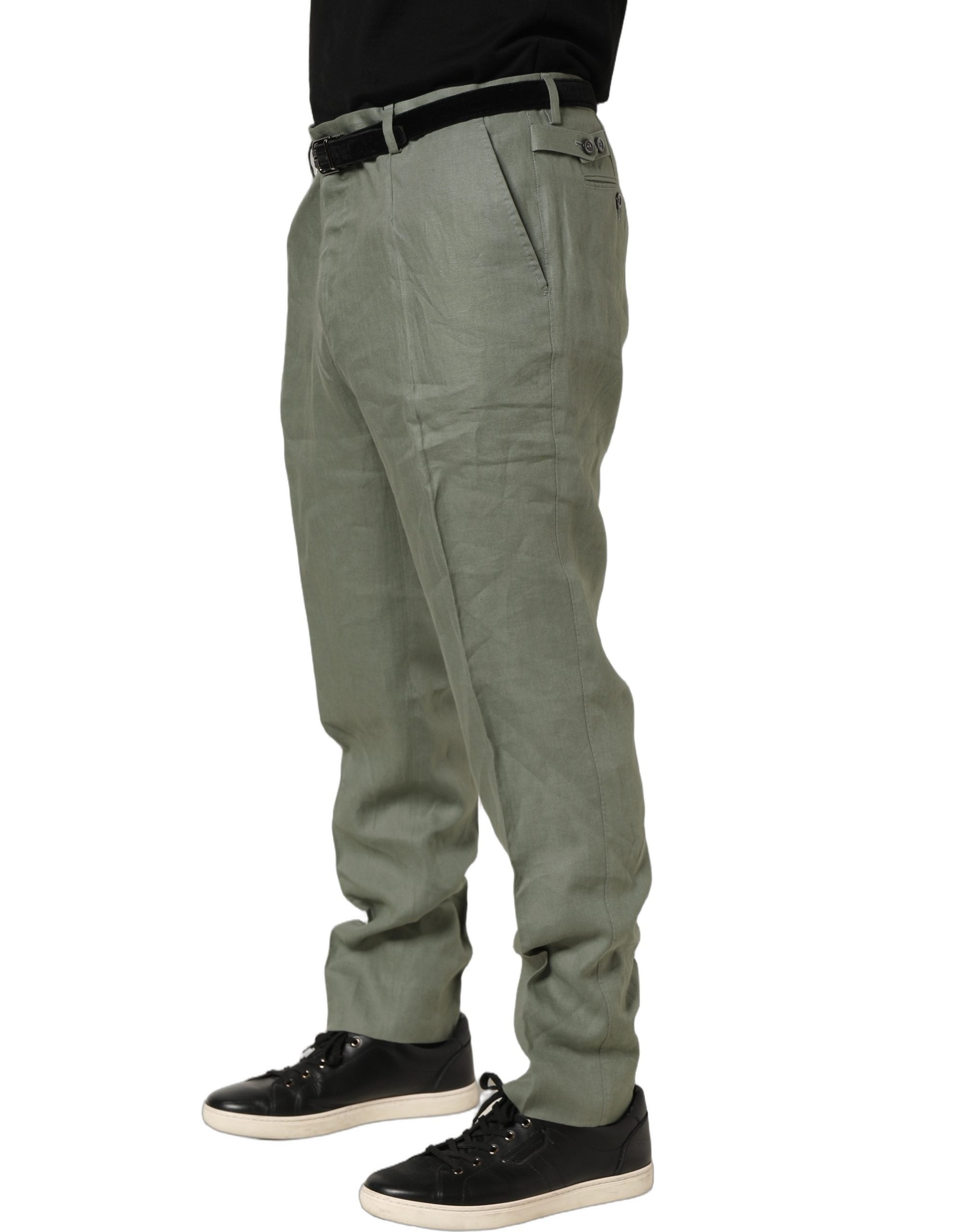 Dolce & Gabbana Gray Linen Tapered Men Dress Trouser Pants