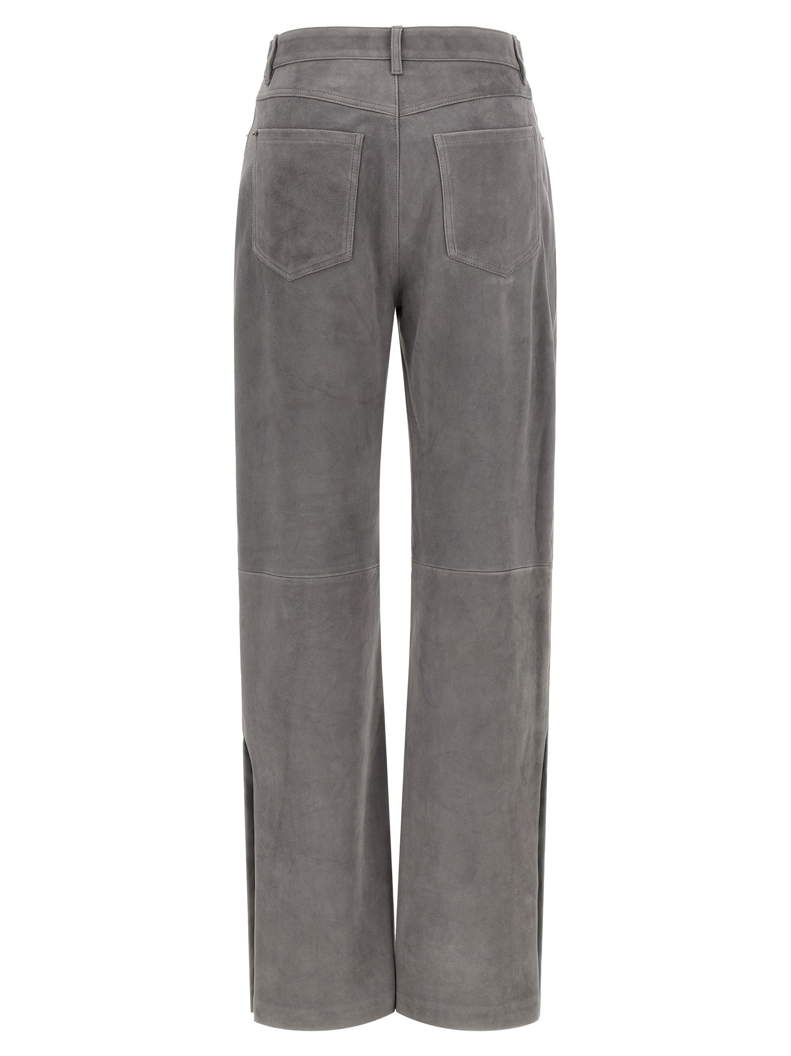 Sportmax Gray Lamb Leather Casual Pants