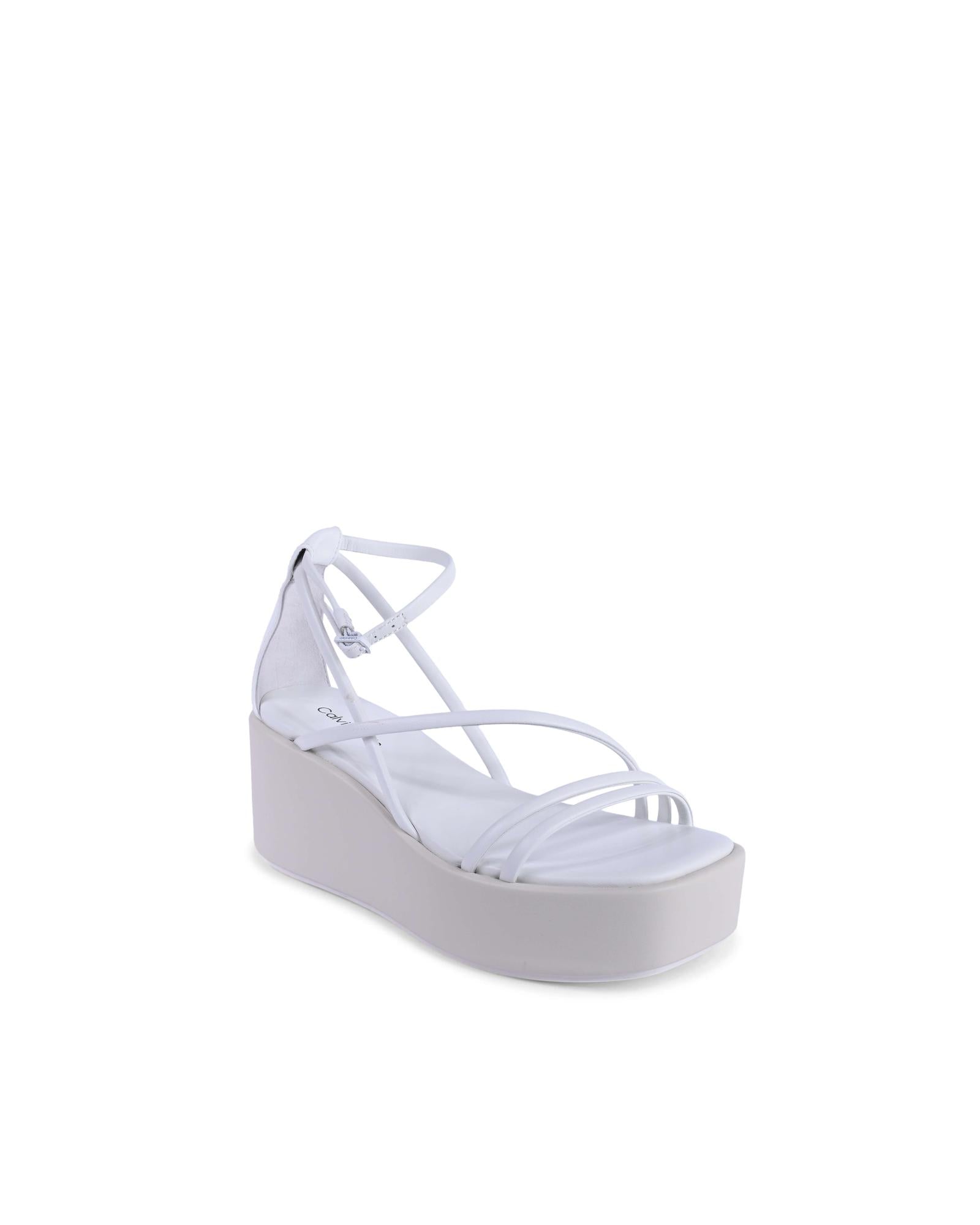 Calvin Klein White Leather Platform Sandals