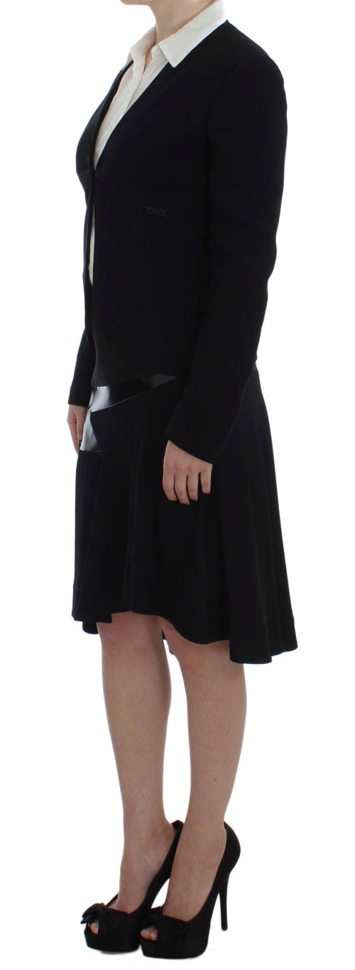 Exte Black Blue Two Piece Suit Skirt & Blazer