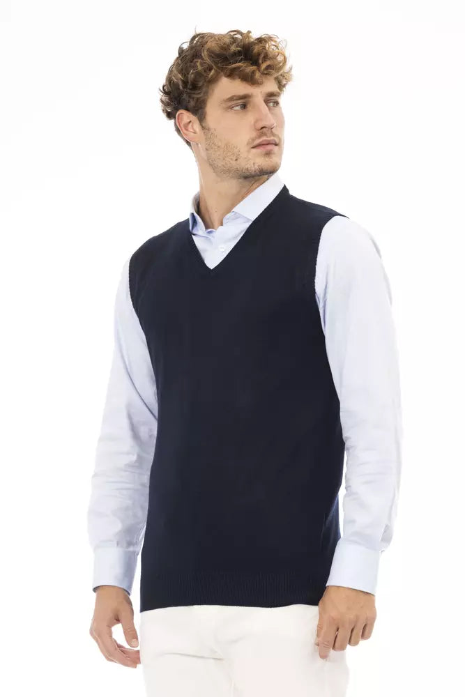 Alpha Studio Blue Viscose Men's V-neck Vest