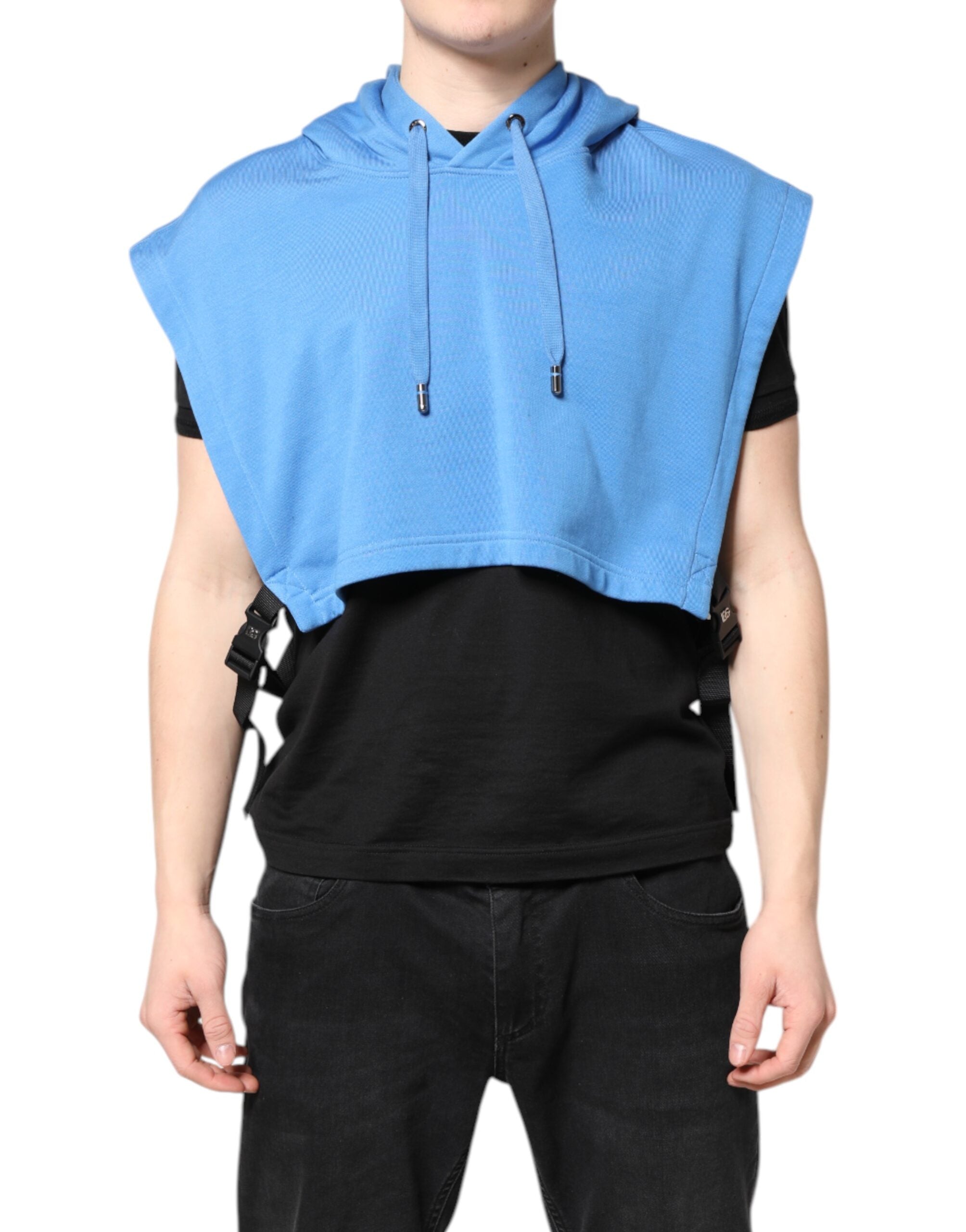 Dolce & Gabbana Blue Cotton Hooded Men Sportswear Vest Sweater