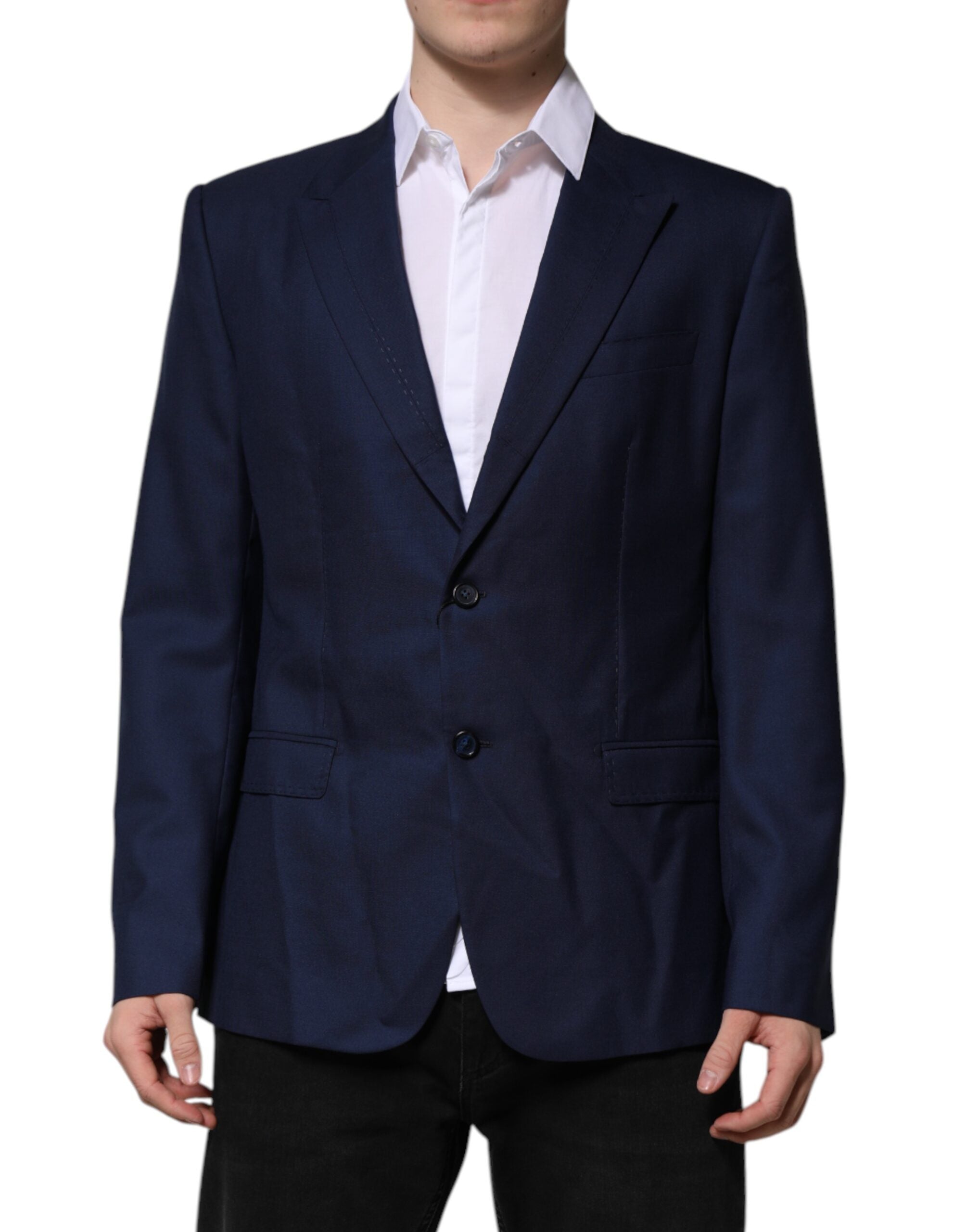 Dolce & Gabbana Blue Wool Single Breasted Suit Coat Blazer
