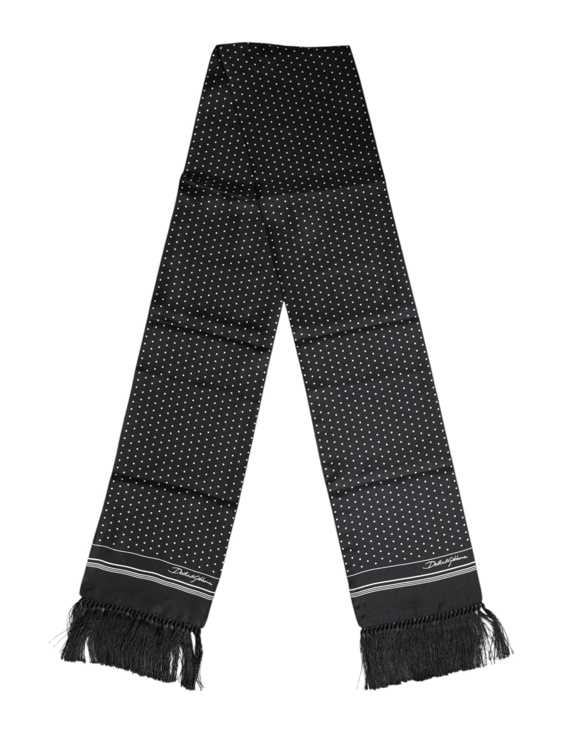Dolce & Gabbana Black White Polka Dot Fringes Foulard Scarf