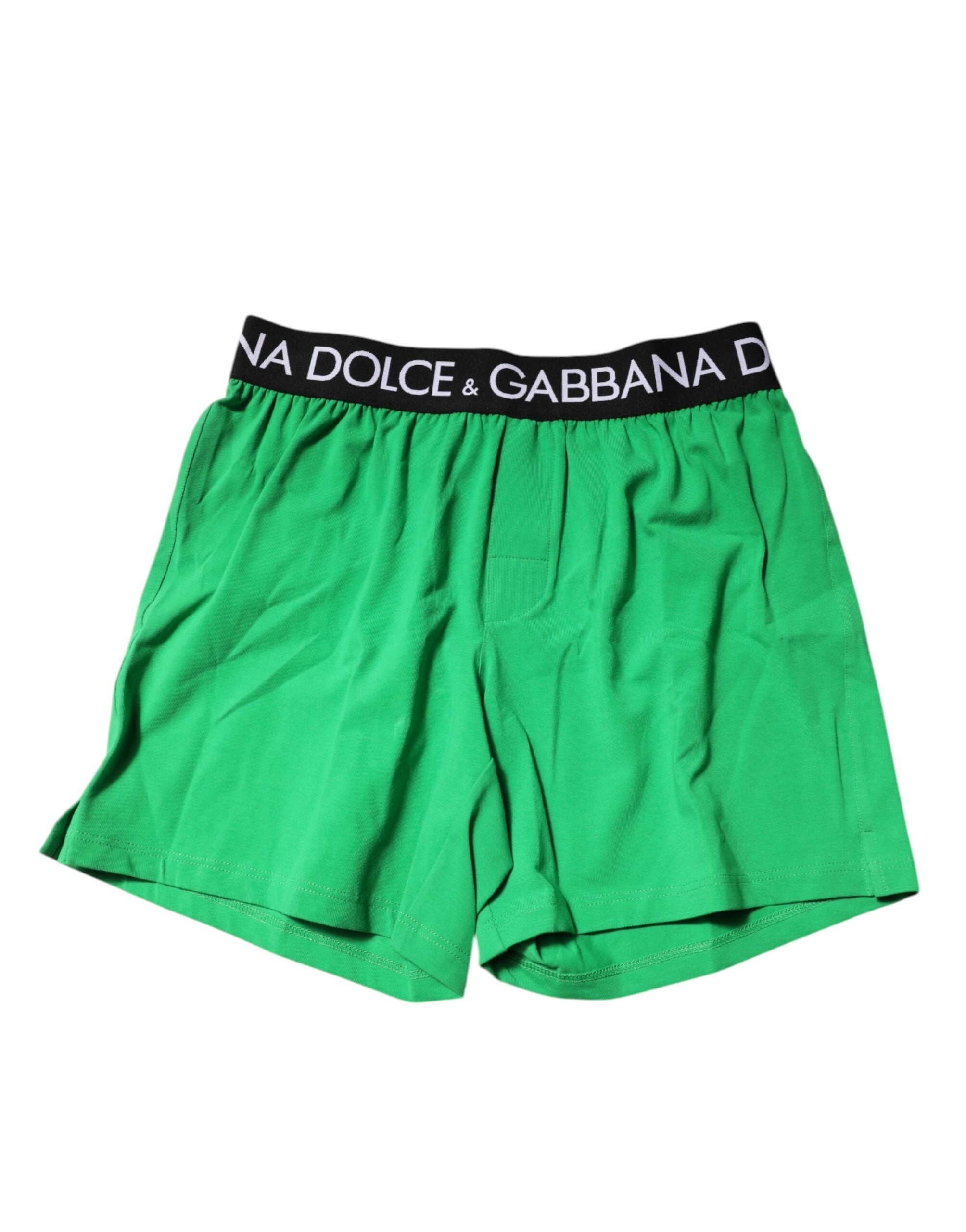 Dolce & Gabbana Green Cotton Regular Boxer Shorts Underwear