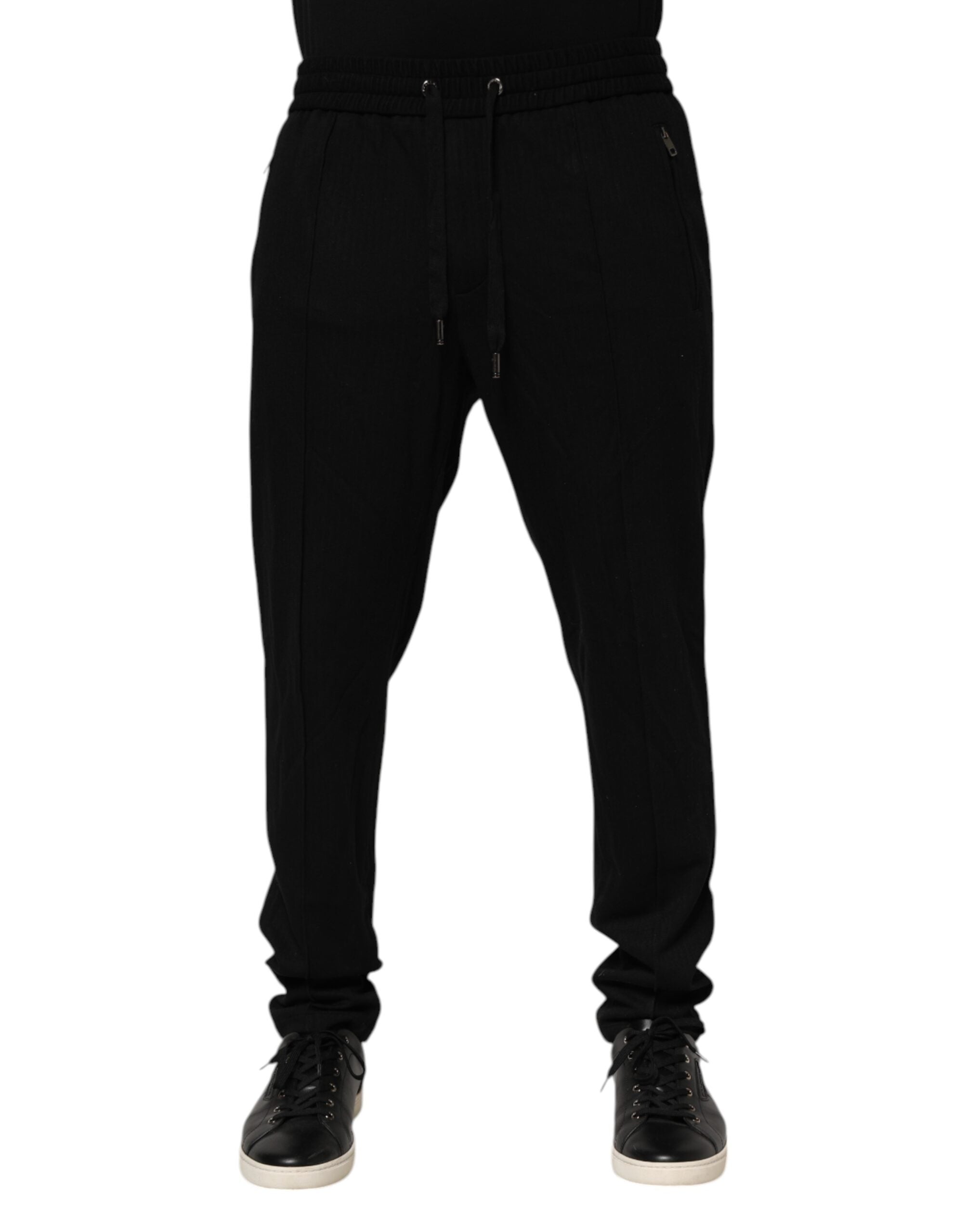 Dolce & Gabbana Black Viscose Skinny Logo Men Jogger Pants