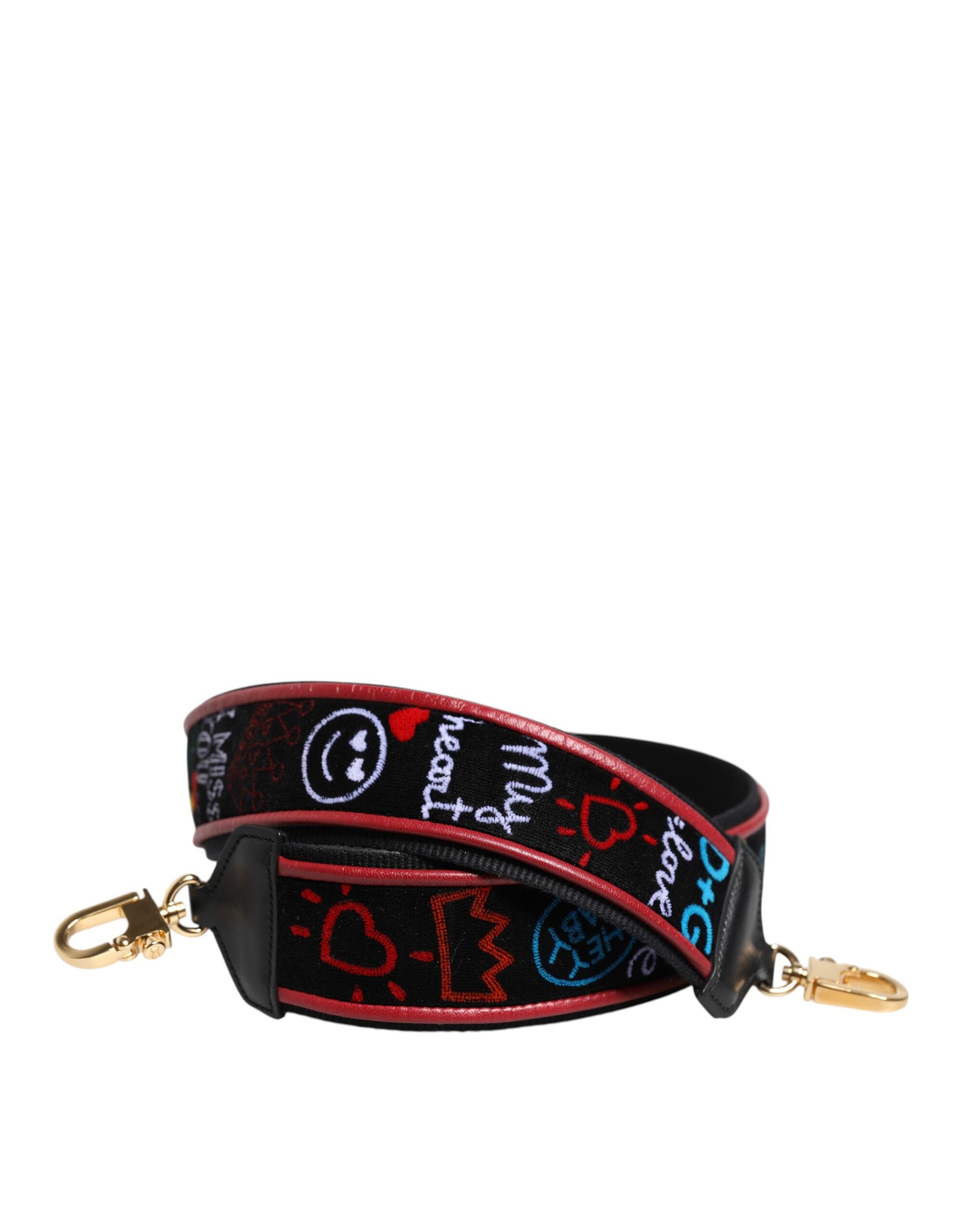 Dolce & Gabbana Black Cotton Printed Women Bag Accessory Shoulder Strap