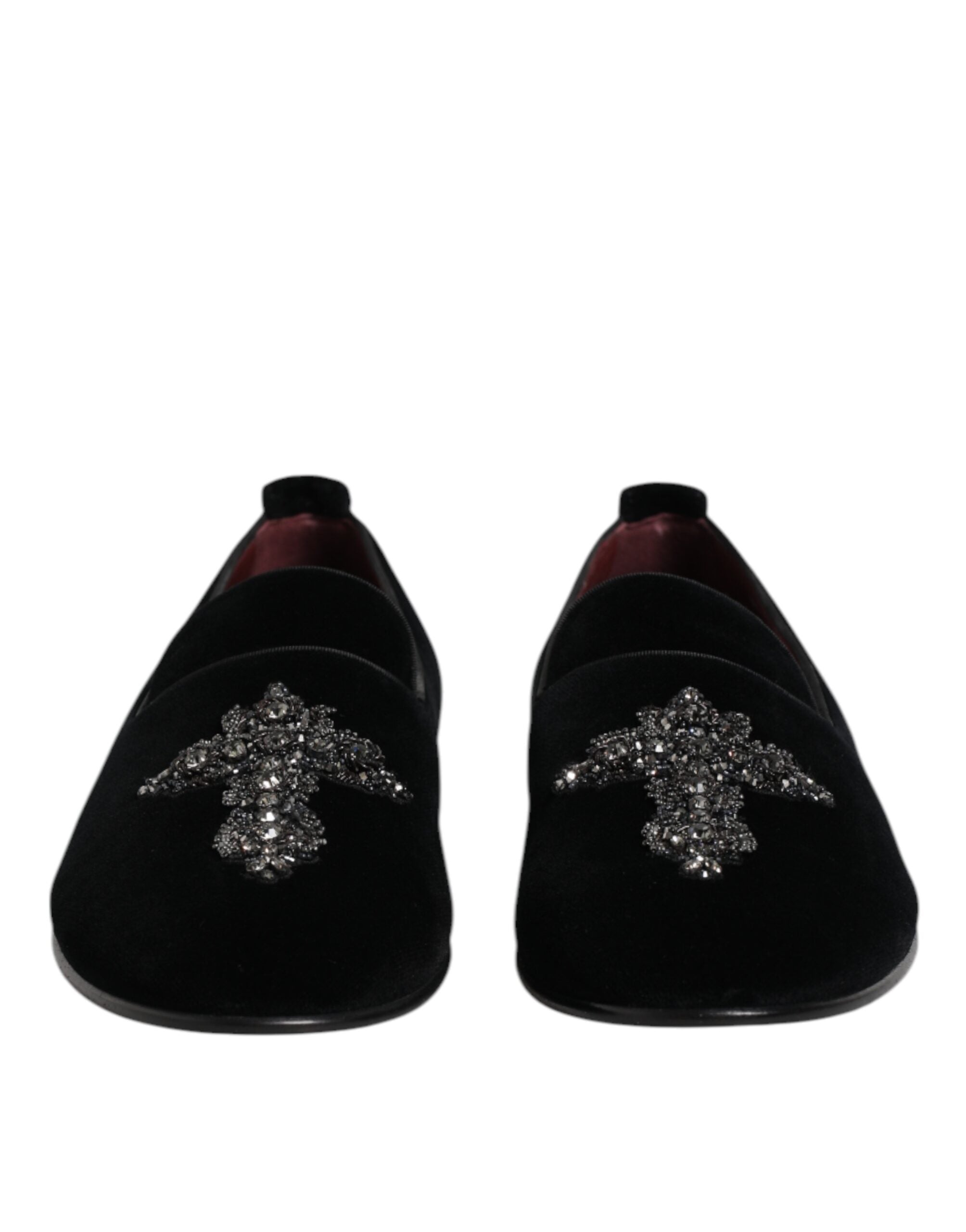 Dolce & Gabbana Black Velvet Embellished Loafer Slip On Shoes