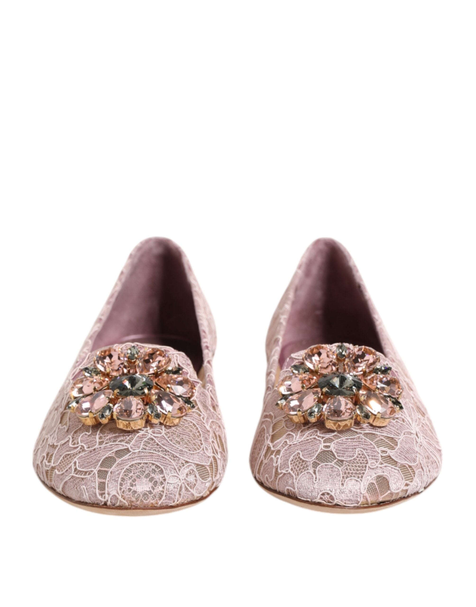 Dolce & Gabbana Pink Taormina Lace Crystals Flats Shoes
