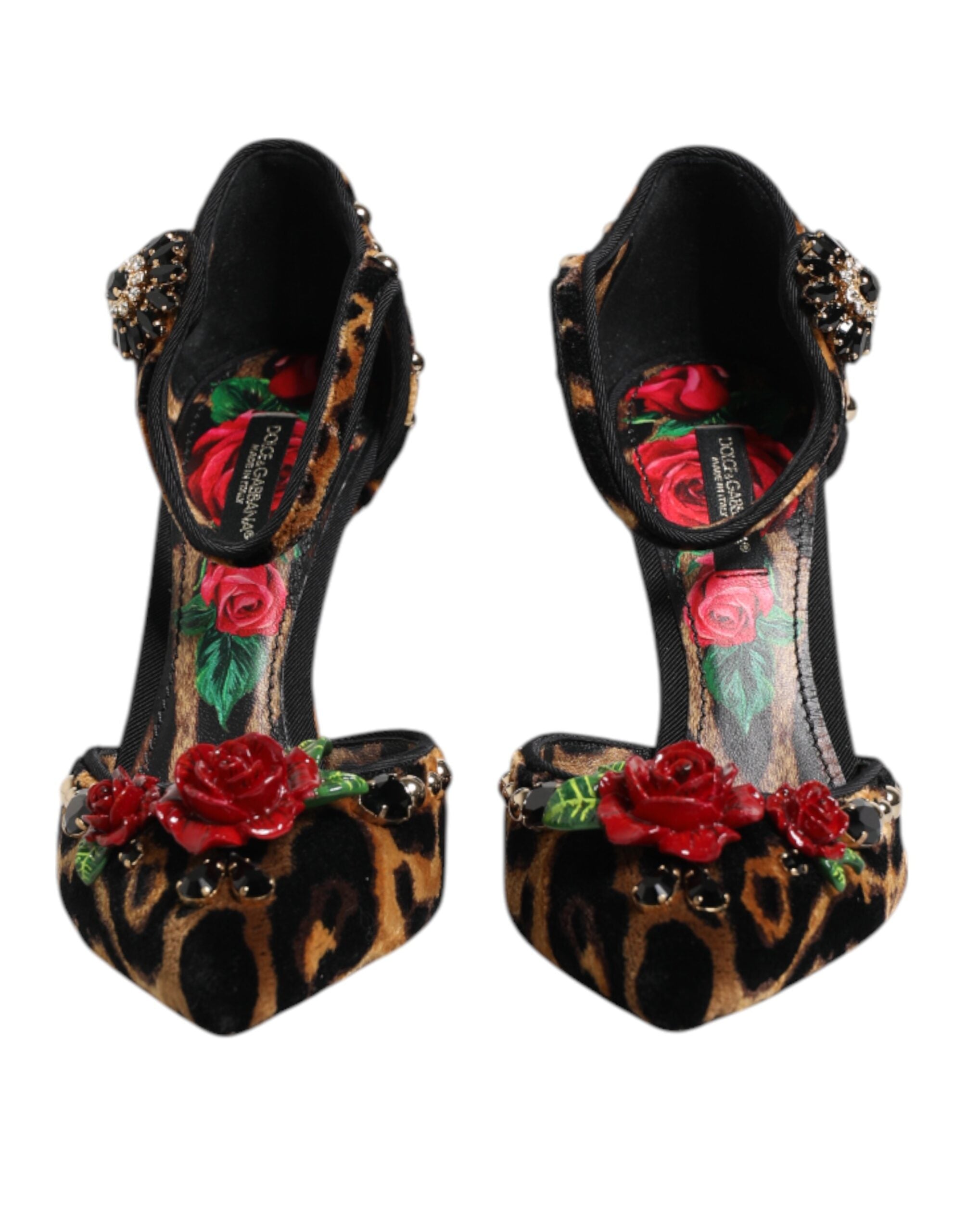 Dolce & Gabbana Brown Leopard Crystal Roses Pumps Shoes