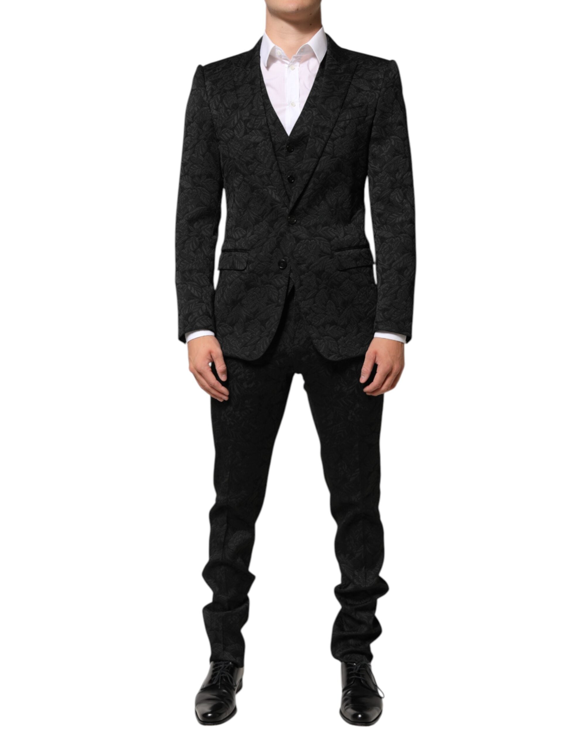 Dolce & Gabbana Black 3 Piece Brocade Jacquard Suit MARTINI