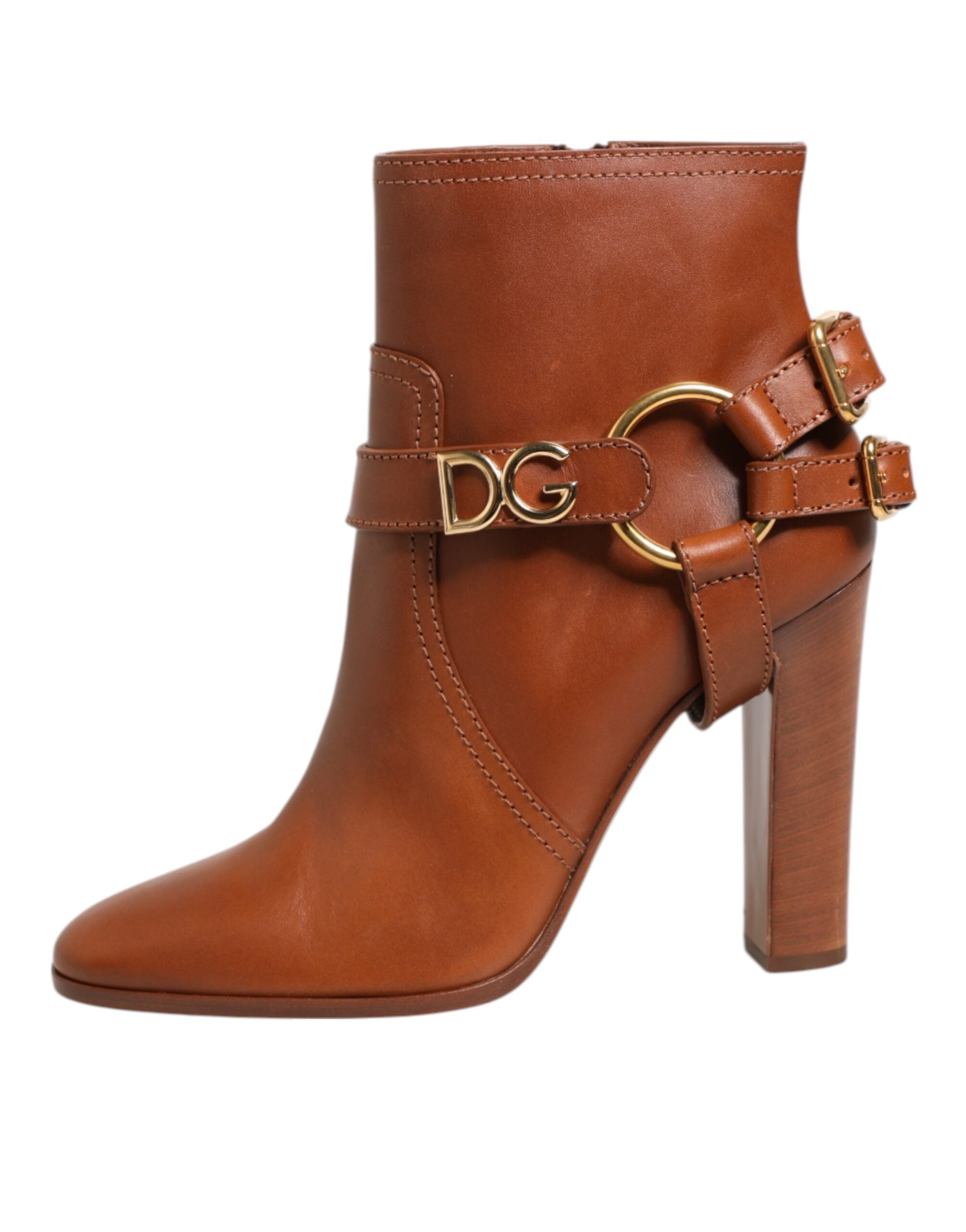 Dolce & Gabbana Brown Leather DG Logo Buckle Ankle Boots Shoes