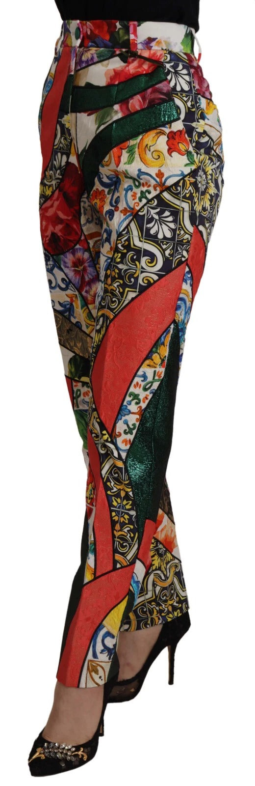 Dolce & Gabbana Multicolor Patchwork Jacquard High Waist Pants