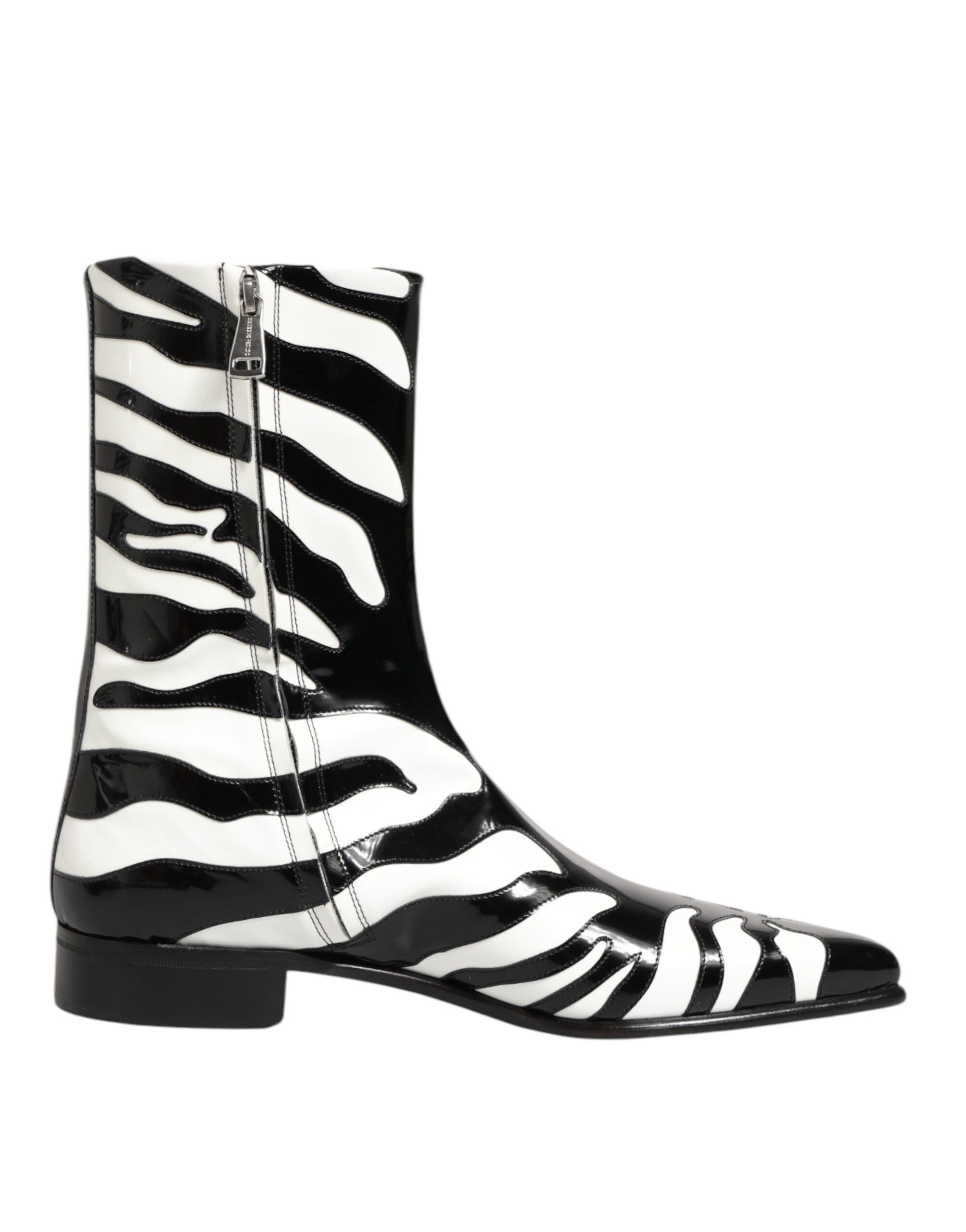 Dolce & Gabbana Black White Zebra Leather Mid Calf Boots Shoes