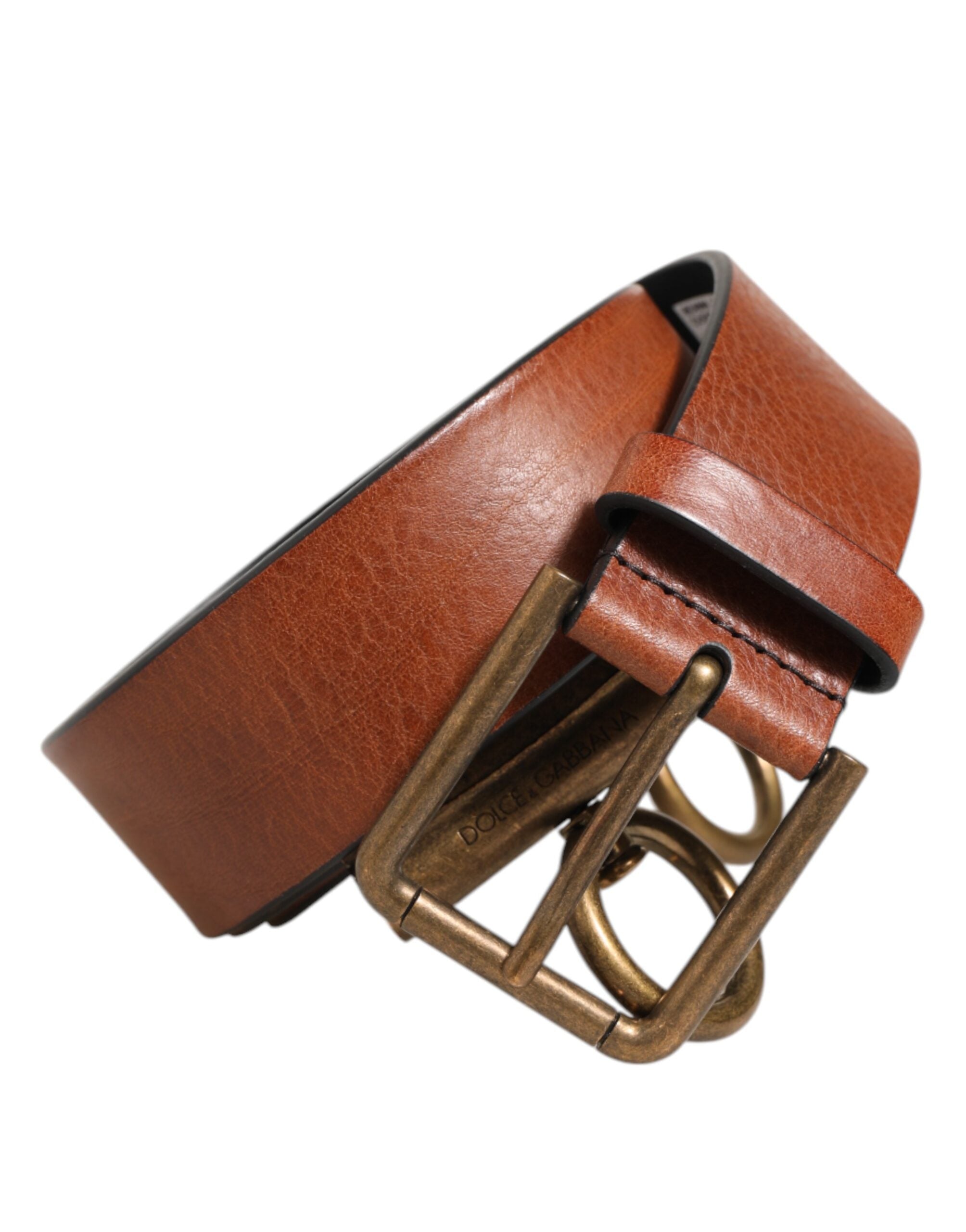 Dolce & Gabbana Brown Leather Side Rings Brass Buckle Belt