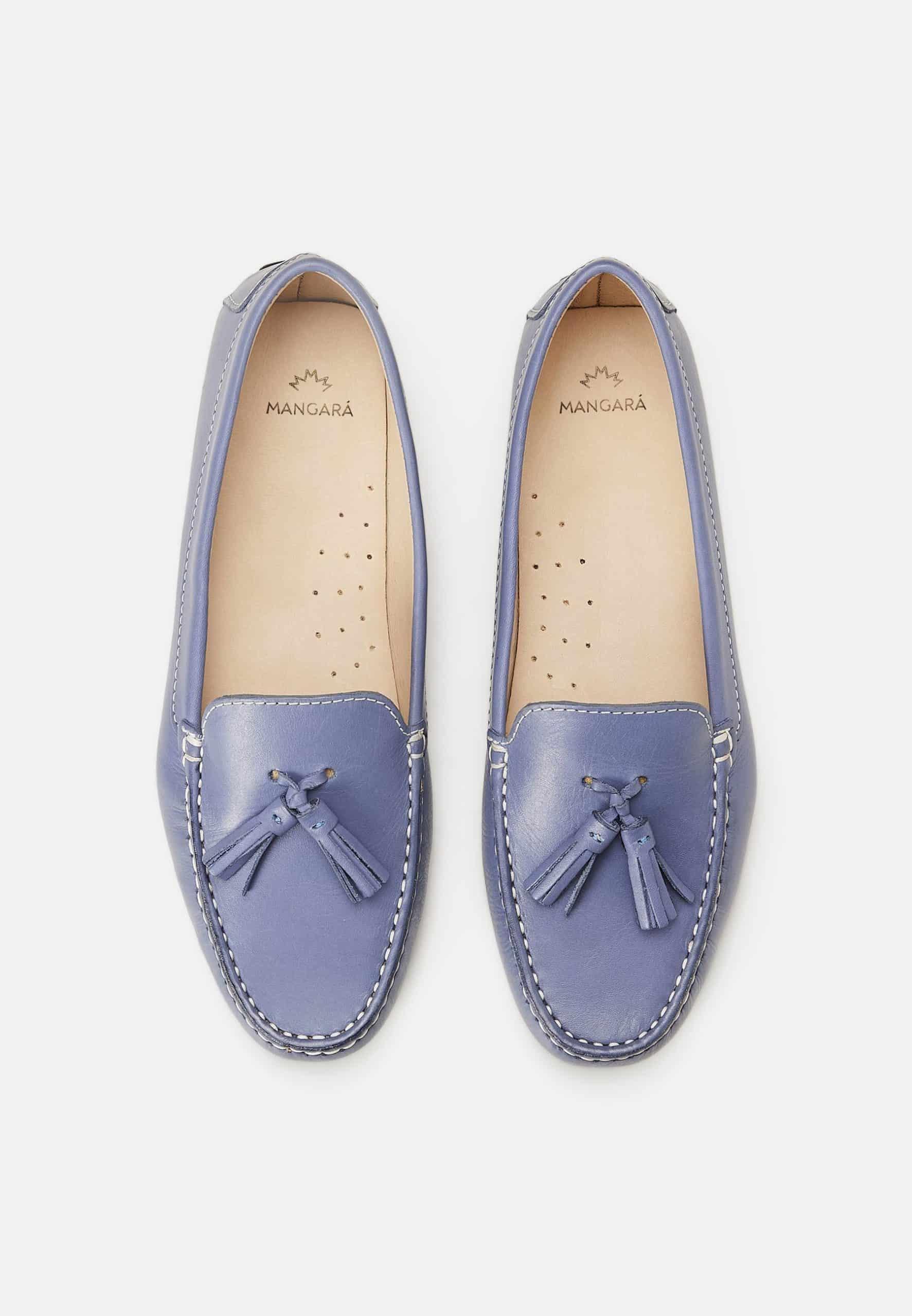 Mangará Atelier Blue Calf Leather Loafers – Women’S Driving Moccasins With Tassel Detail