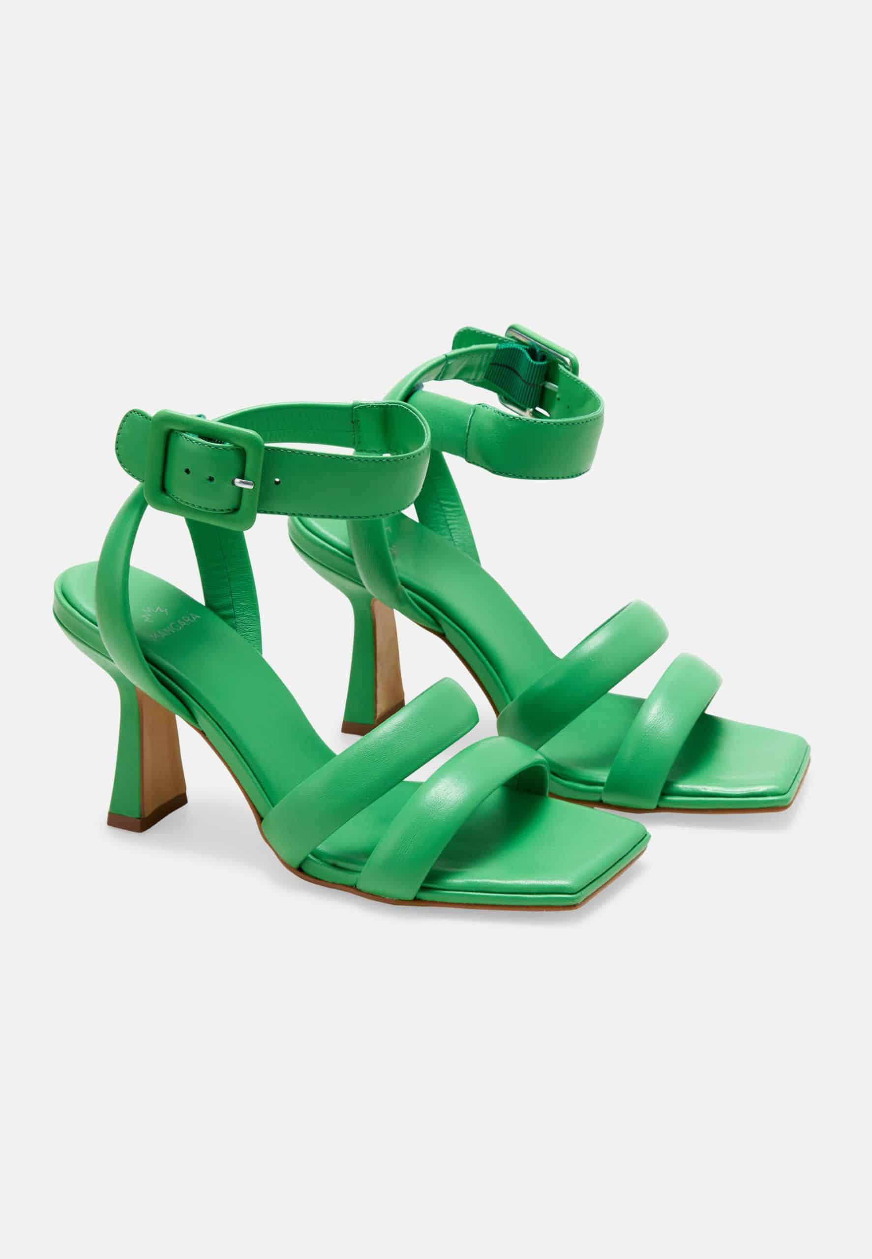 Mangará Atelier Green Calf Leather Sandals Uvaia – Women’S 8 Cm Sculpted Heel With Ankle Strap