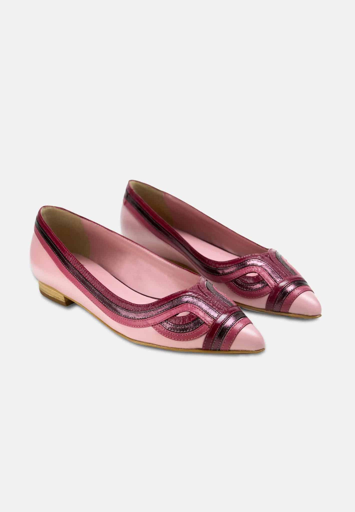 Mangará Atelier PINK Leather Ballerinas – Women’S Flat Shoes With Layered Detail